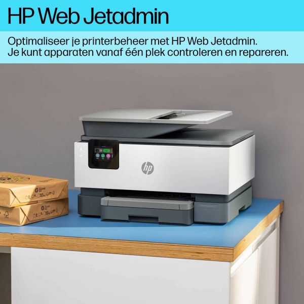 HP OfficeJet Pro 9120b All-in-One printer, Kleur, Printer voor Thuis en thuiskantoor, Printen, kopiëren, scannen, faxen, Draadloos; Dubbelzijdig printen; Dubbelzijdig scannen; Scannen naar e-mail; Scannen naar pdf; Faxen; USB-poort voorzijde; Touchscreen;