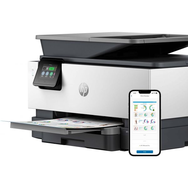 HP OfficeJet Pro 9120b All-in-One printer, Kleur, Printer voor Thuis en thuiskantoor, Printen, kopiëren, scannen, faxen, Draadloos; Dubbelzijdig printen; Dubbelzijdig scannen; Scannen naar e-mail; Scannen naar pdf; Faxen; USB-poort voorzijde; Touchscreen;