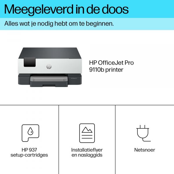 HP OfficeJet Pro 9110b printer, Kleur, Printer voor Thuis en thuiskantoor, Print, Draadloos; Dubbelzijdig printen; Printen vanaf telefoon of tablet; Touchscreen; USB-poort voorzijde