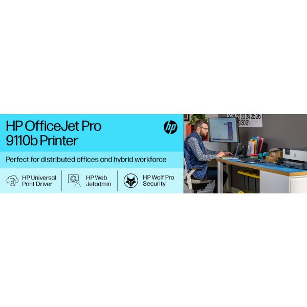 HP OfficeJet Pro 9110b printer, Kleur, Printer voor Thuis en thuiskantoor, Print, Draadloos; Dubbelzijdig printen; Printen vanaf telefoon of tablet; Touchscreen; USB-poort voorzijde