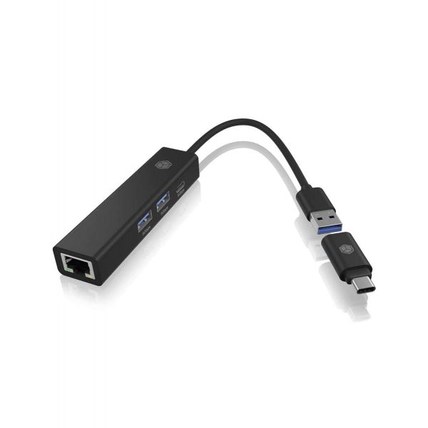 ICY BOX IB-HUB1439-LAN Bedraad USB 3.2 Gen 1 (3.1 Gen 1) Type-A Zwart