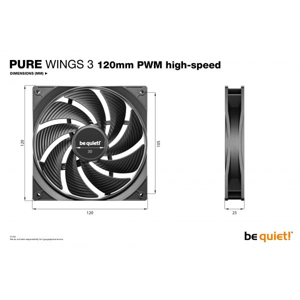 be quiet! Pure Wings 3 120mm PWM high-speed Computer behuizing Ventilator 12 cm Zwart 1 stuk(s)