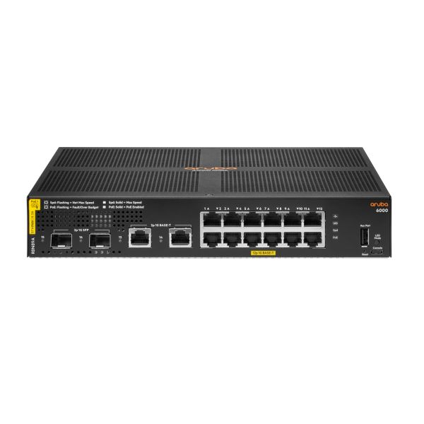 Aruba 6000 12G Class4 PoE 2G/2SFP 139W Managed L3 Gigabit Ethernet (10/100/1000) Power over Ethernet (PoE) 1U (R8N89A#ABB)