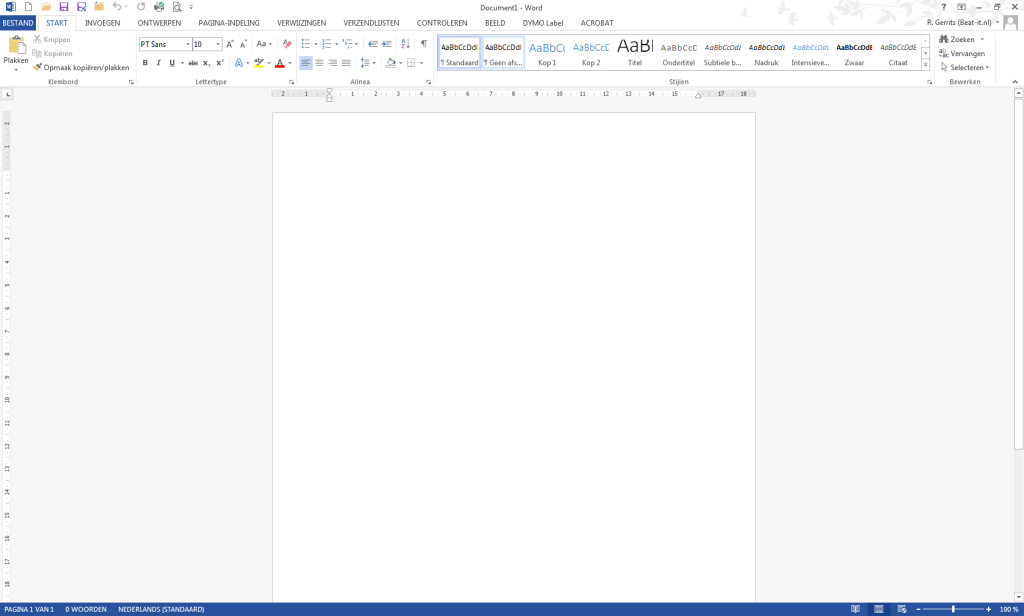 Microsoft Word startscherm